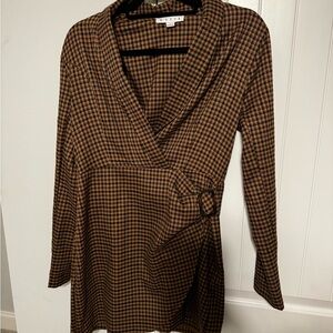 HYFVE Brown Plaid Long Sleeve Dress